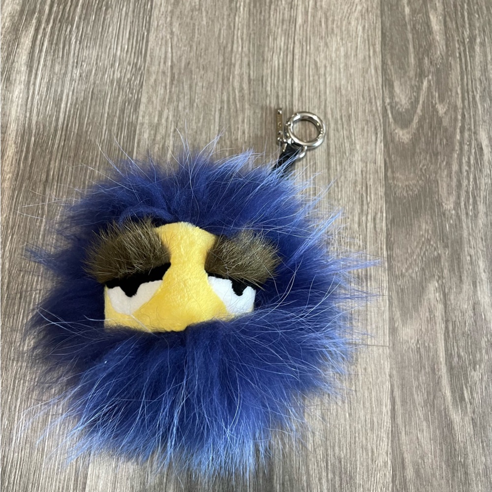Fendi Blue and Black Fur Monster Purse Charm